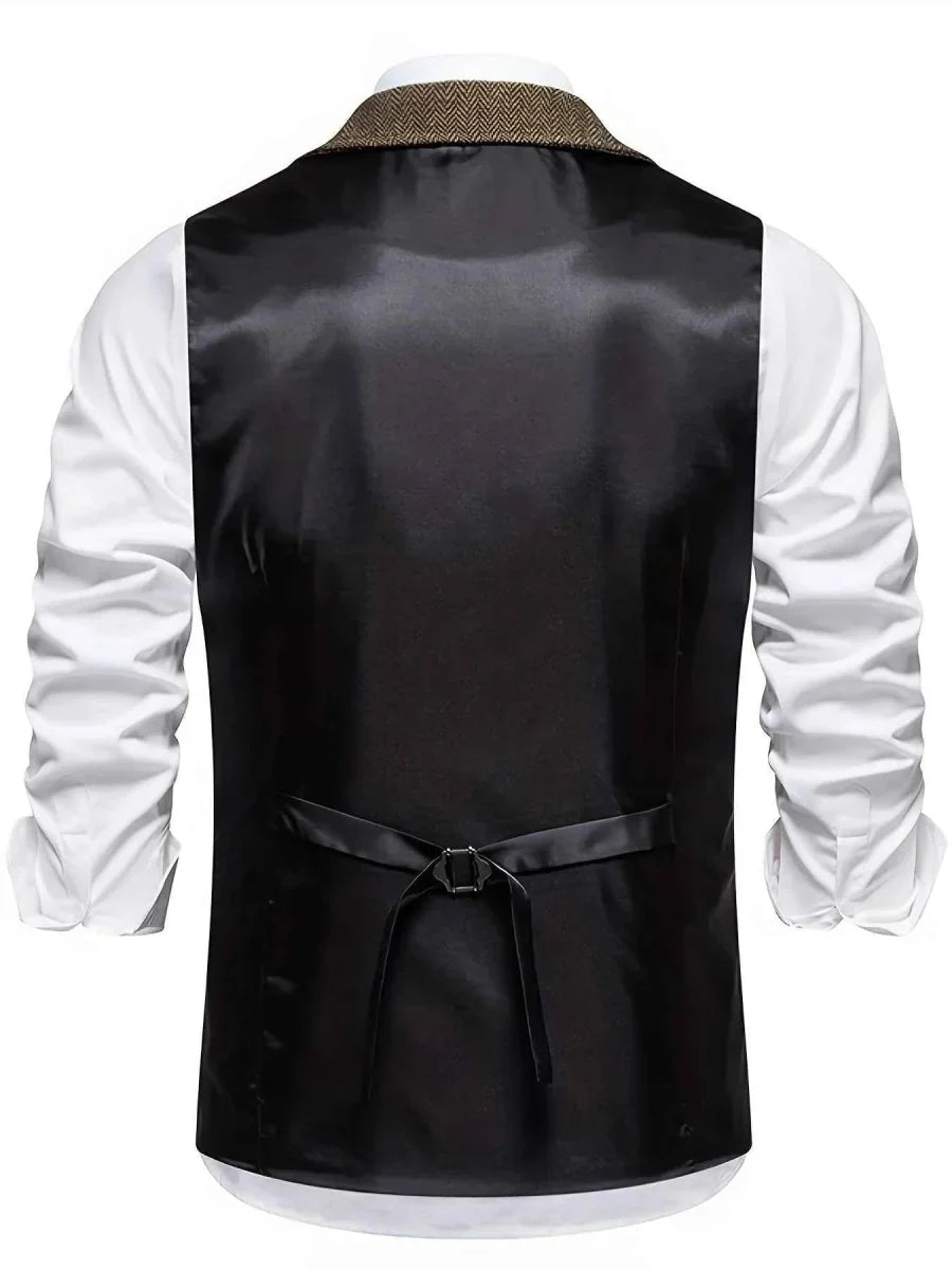 Gilet Vintage a Spina di Pesce con Rever – Elegante Gilet da Uomo