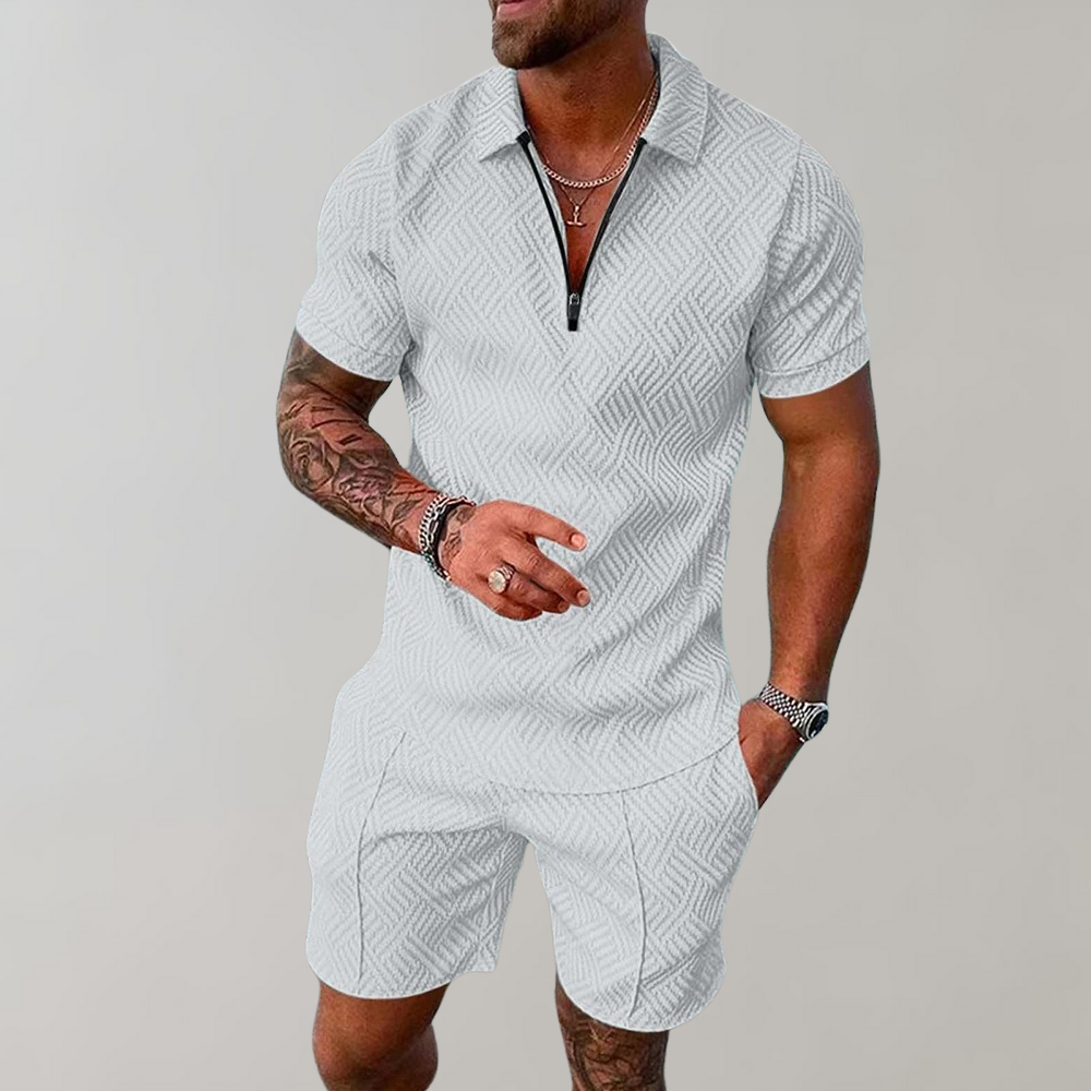 Lucien - Completo casual da uomo con zip e pantaloni corti