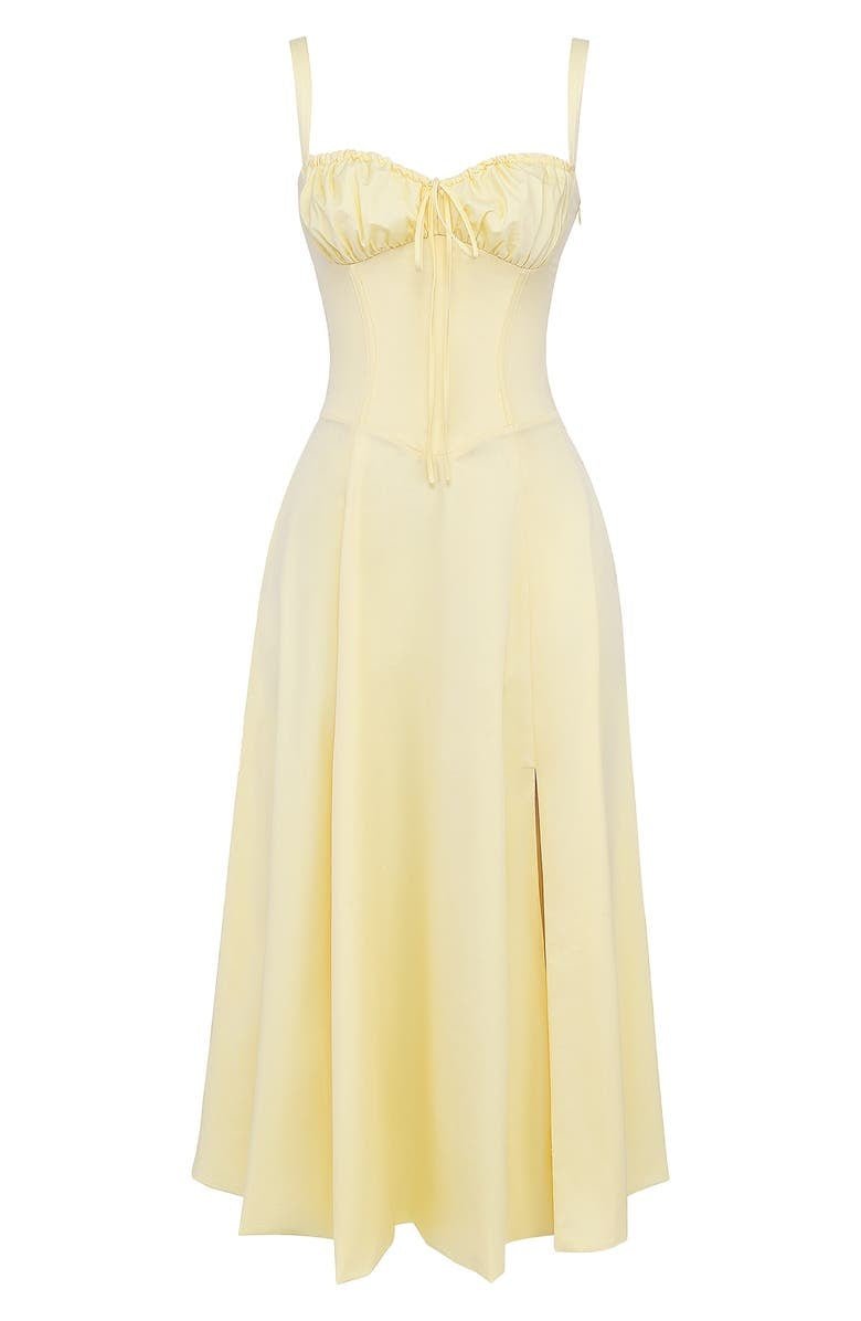 Noémie - Abito Balconette Elegante per Donne in Primavera con Vita Sottolineata, Spacco e Motivo Floreale
