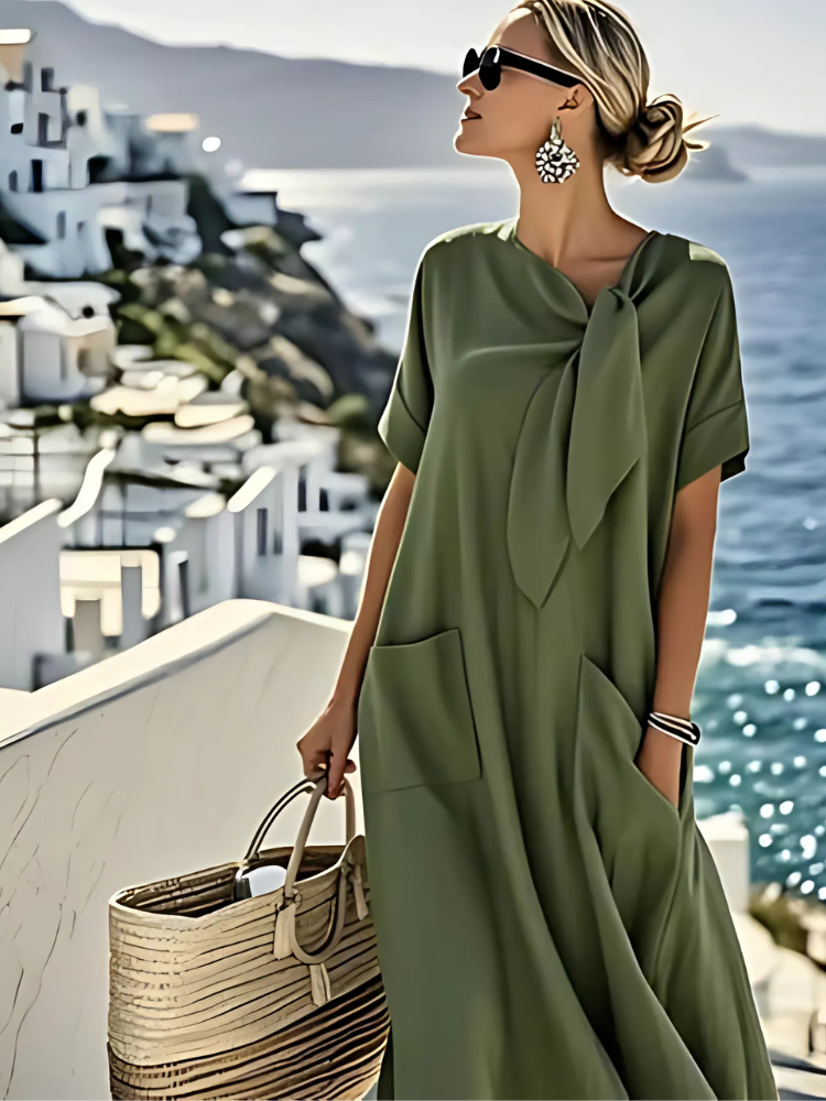 Elegante maxi abito da donna con fiocco – Abito estivo leggero per vacanze e occasioni eleganti