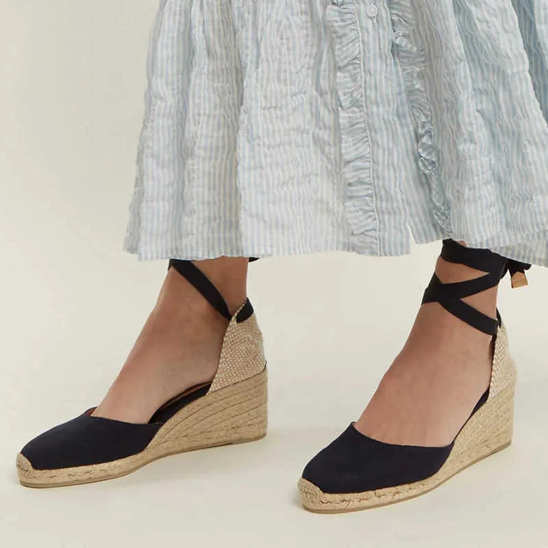Eleganti Espadrillas Wedges da Donna con Lacci – Sandali Estivi con Tacco a Cuneo e Comfort