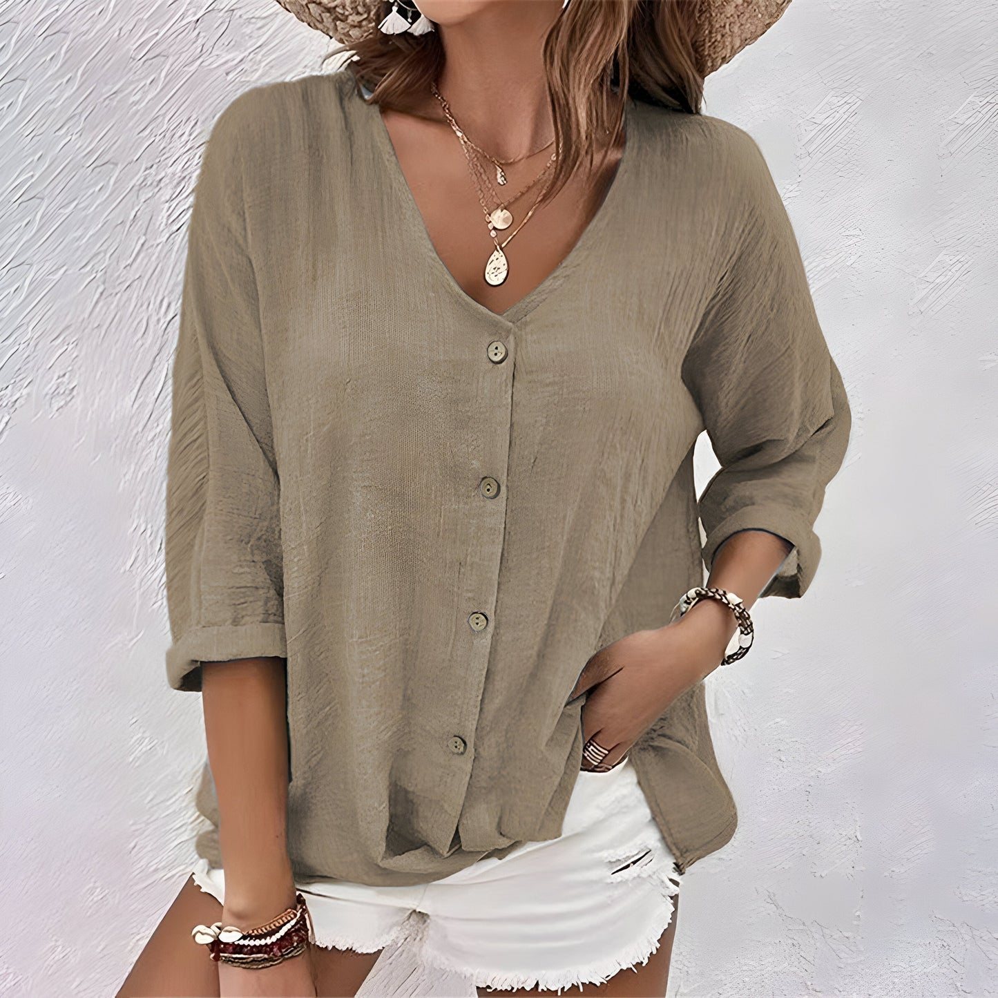 Auriviane - Blusa casual con bottoni per donne