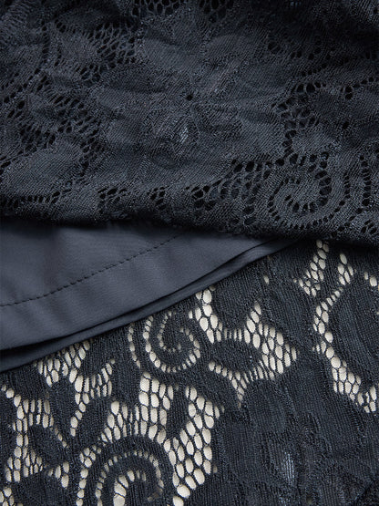 Abito elegante in pizzo per donne – Maxibito senza maniche con profondo scollo a V e cintura in vita