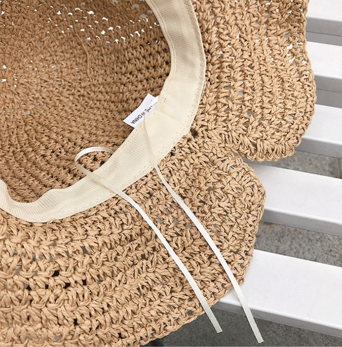 Ophéliane - Cappello di Paglia Intrecciato Largo con Nastro - Estate e Primavera