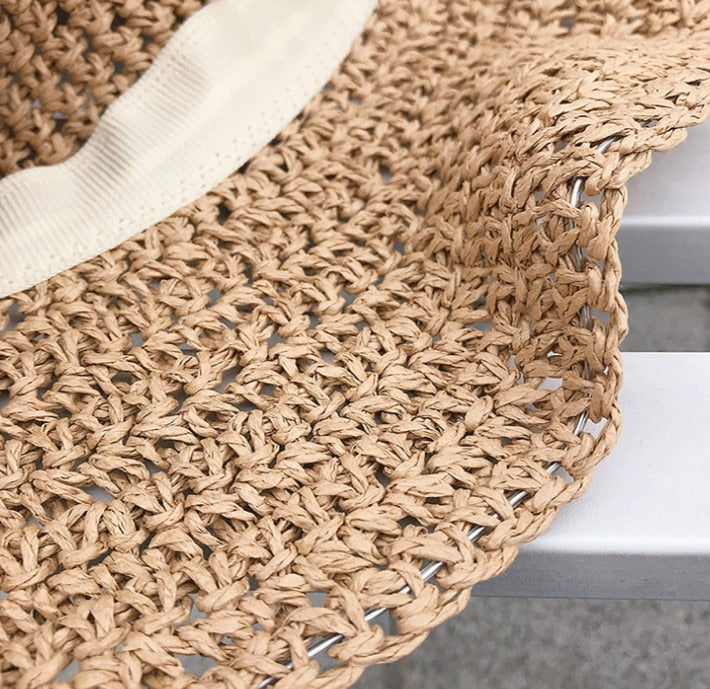 Ophéliane - Cappello di Paglia Intrecciato Largo con Nastro - Estate e Primavera