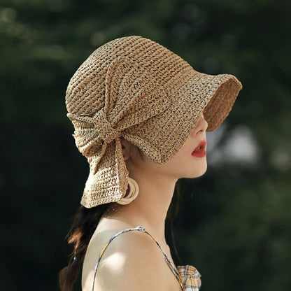 Ophéliane - Cappello di Paglia Intrecciato Largo con Nastro - Estate e Primavera