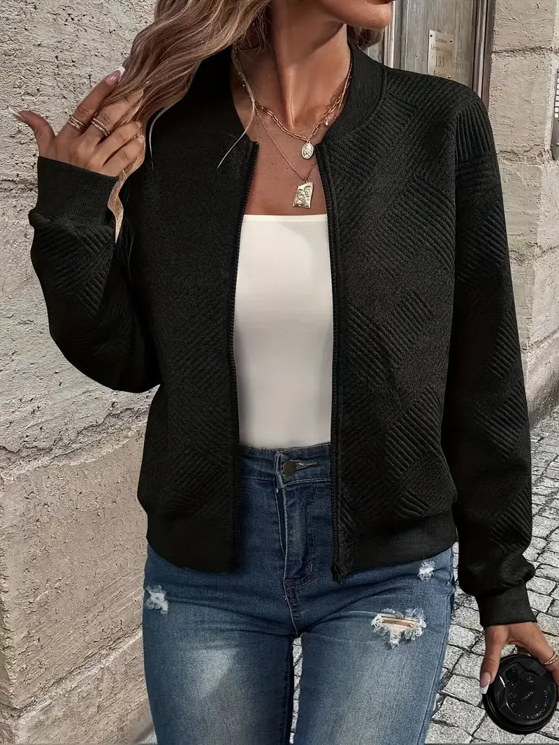 Leggera giacca bomber da donna con motivo strutturato e zip – Giacca di transizione alla moda