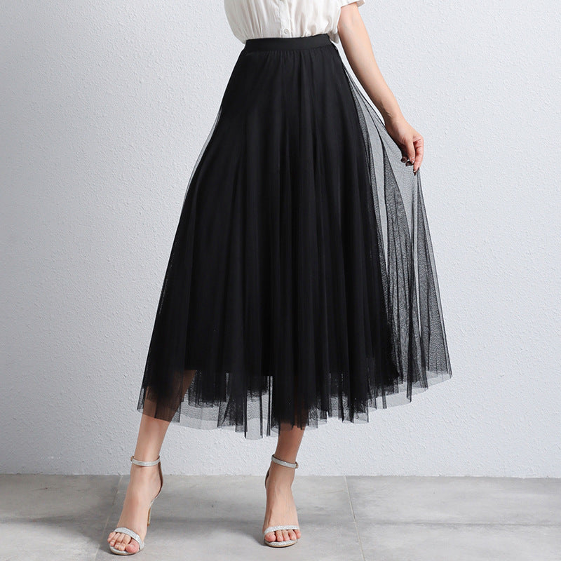Gonna Midi Elegante in Tulle per Donna – Gonna Plissettata a Vita Alta per Look Stilosi