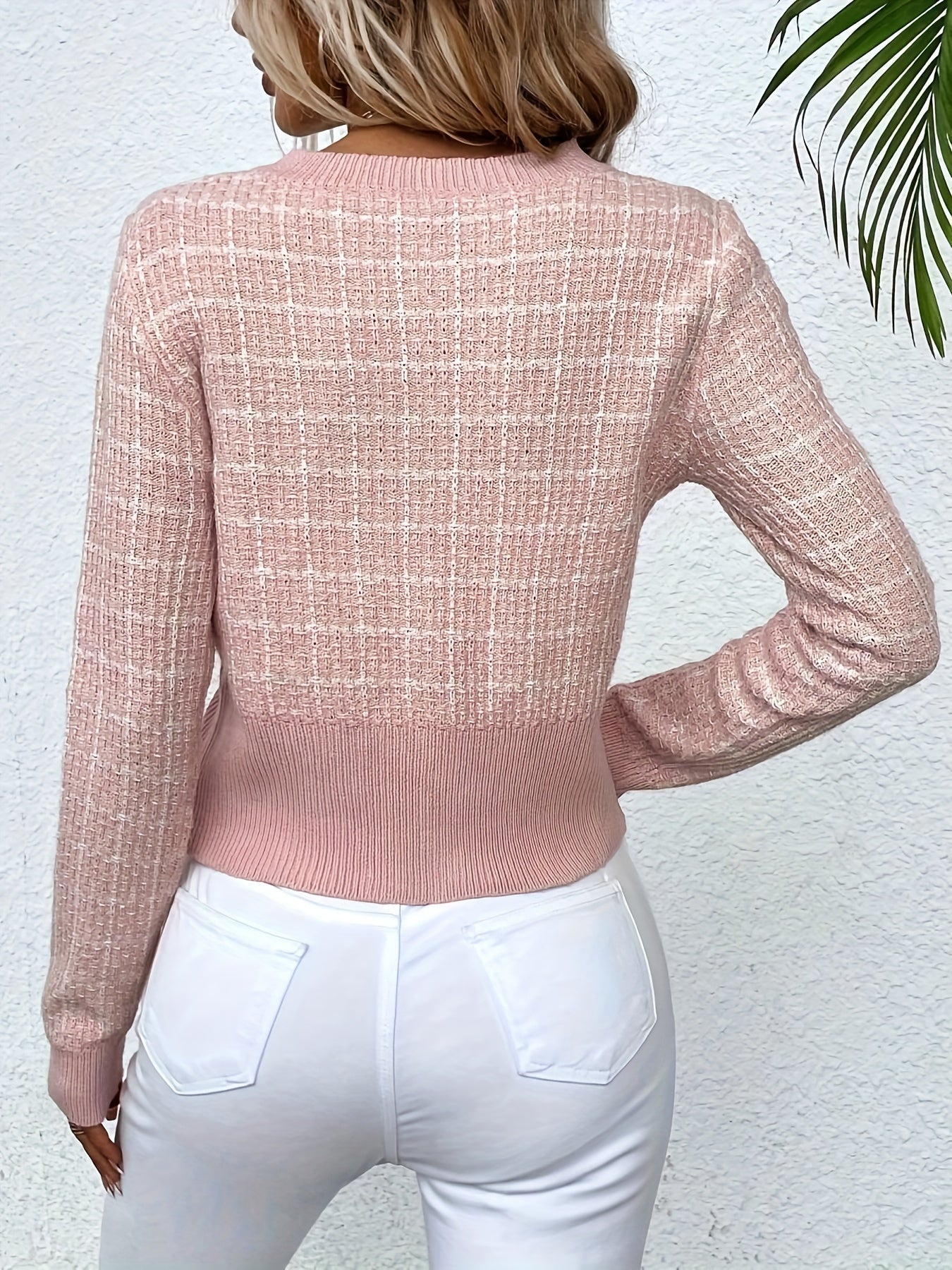 Elegante cardigan con motivo tweed e bottoni dorati per donne – Classico chic