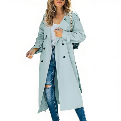 Elegante trench lungo con cintura per donne – Cappotto di transizione senza tempo con taglio classico