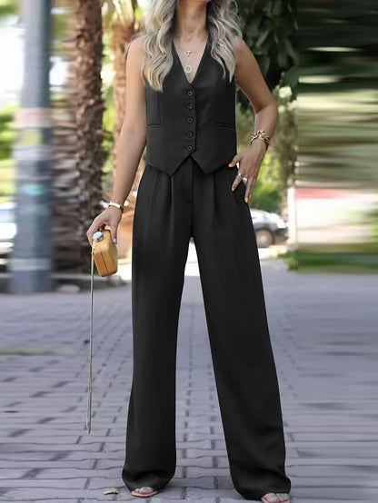 Lioréa - Completo primaverile in due pezzi per donne: Gilet e pantaloni a vita alta | Stile casual e professionale