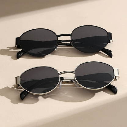 Occhiali da sole retro ovali con montatura in metallo e protezione UV400 per donne – Eleganti occhiali slim