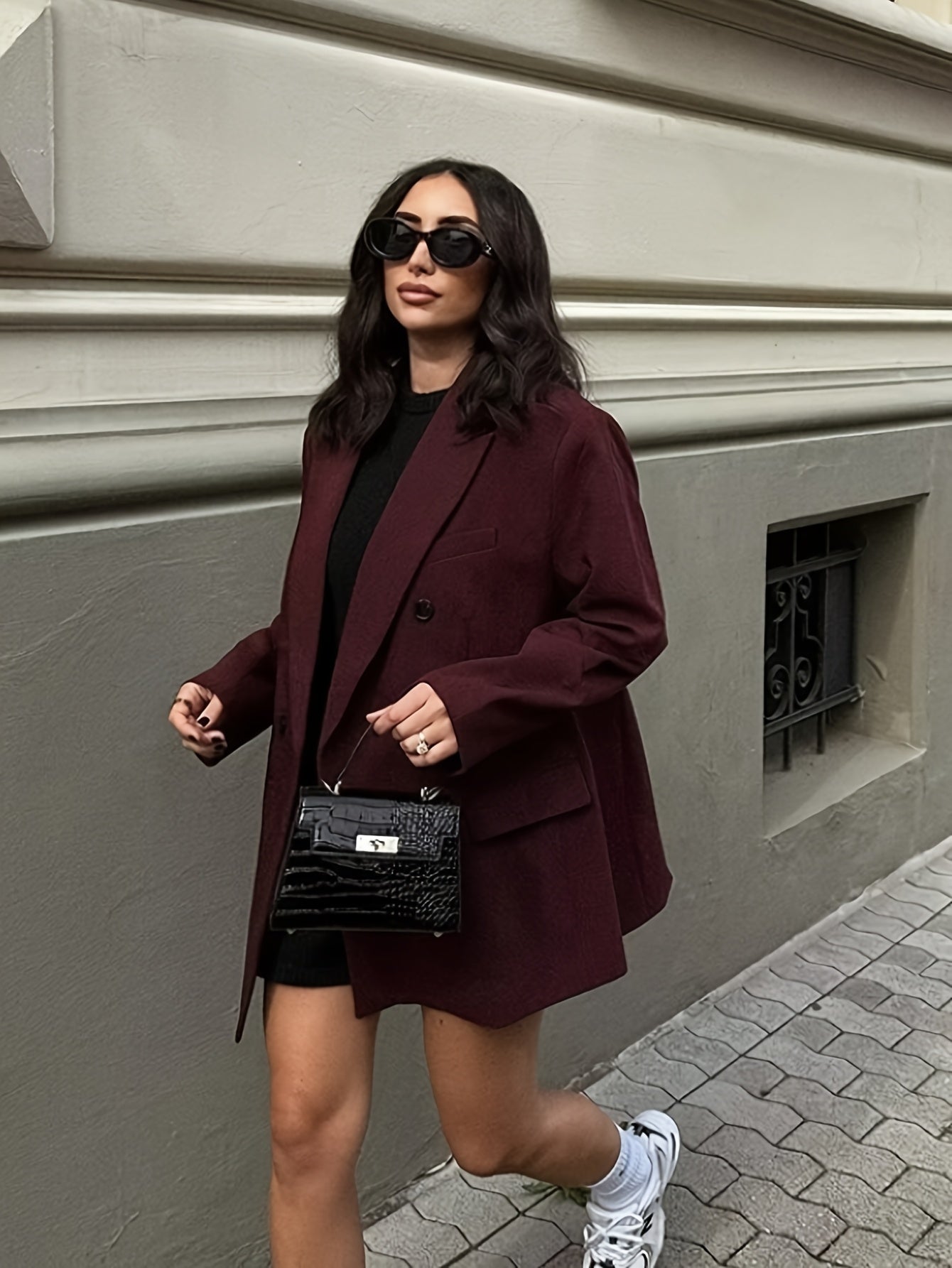 Iréva - Blazer Oversize Classico Bordeaux per Donne – Giacca di Transizione