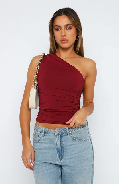 Top Crop Asimmetrico a Spalla Scoperta – Adesivo & Elegante per Donne