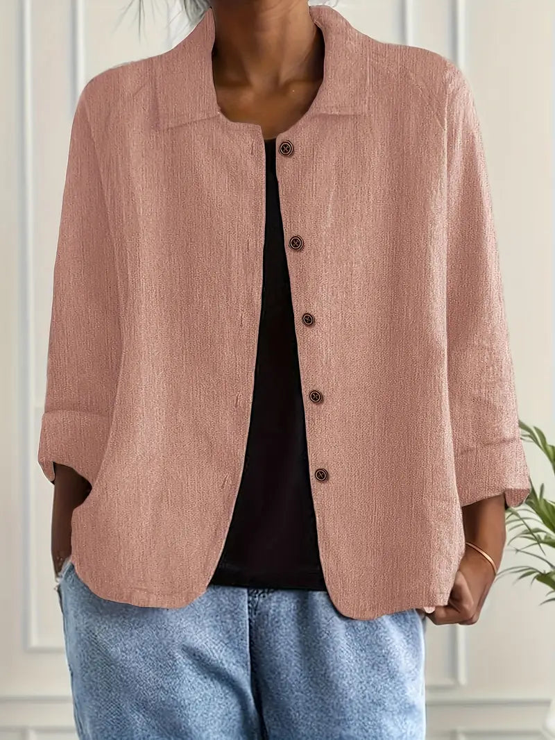 Blusa leggera in lino con bottoni e taglio morbido per donne – Traspirante ed Elegante