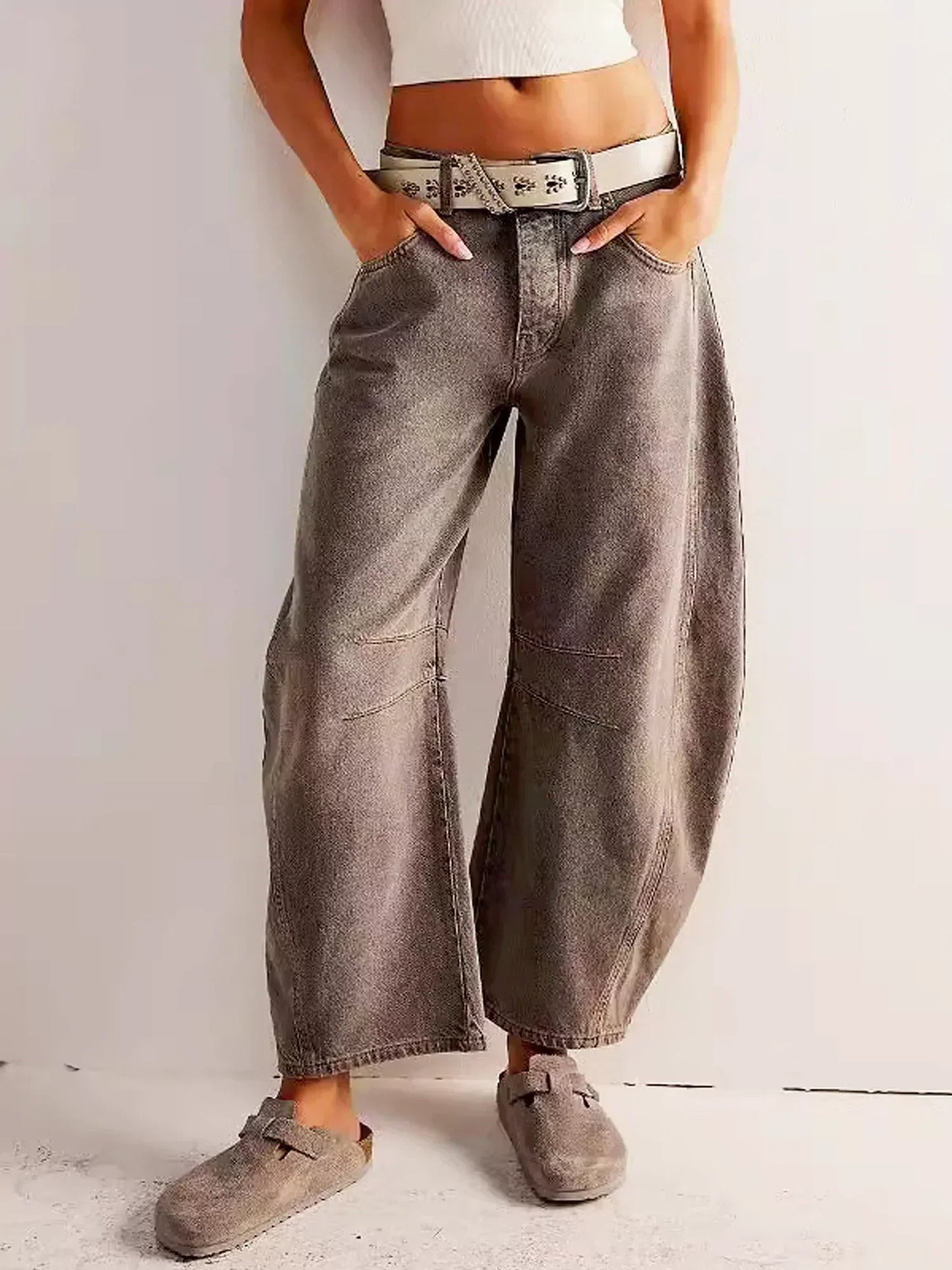 Jeans Stampati Trendy per Donne – Pantaloni Baggy in Denim con Vita Alta