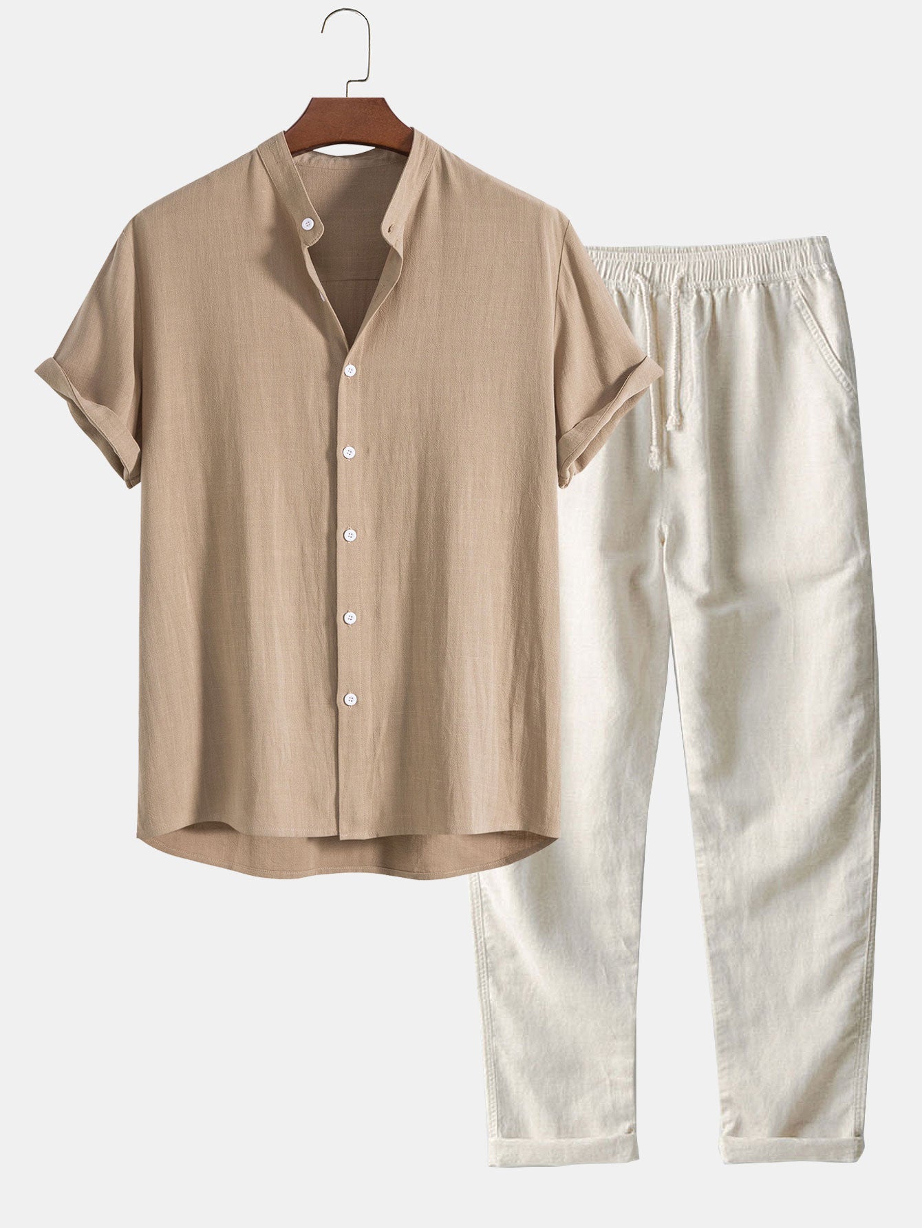 Set estivo leggero composto da camicia e pantaloni per uomo – Outfit casual traspirante in misto lino
