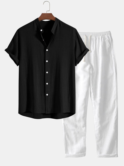 Set estivo leggero composto da camicia e pantaloni per uomo – Outfit casual traspirante in misto lino