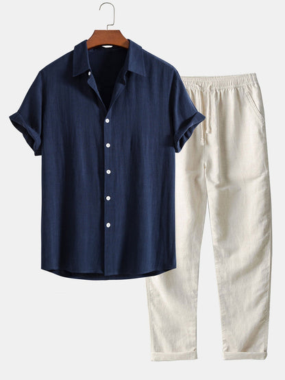 Set estivo leggero composto da camicia e pantaloni per uomo – Outfit casual traspirante in misto lino