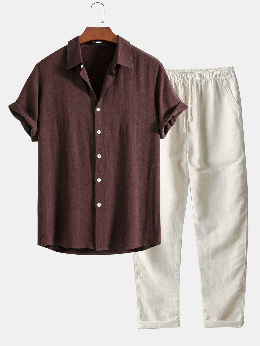 Set estivo leggero composto da camicia e pantaloni per uomo – Outfit casual traspirante in misto lino