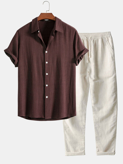 Set estivo leggero composto da camicia e pantaloni per uomo – Outfit casual traspirante in misto lino