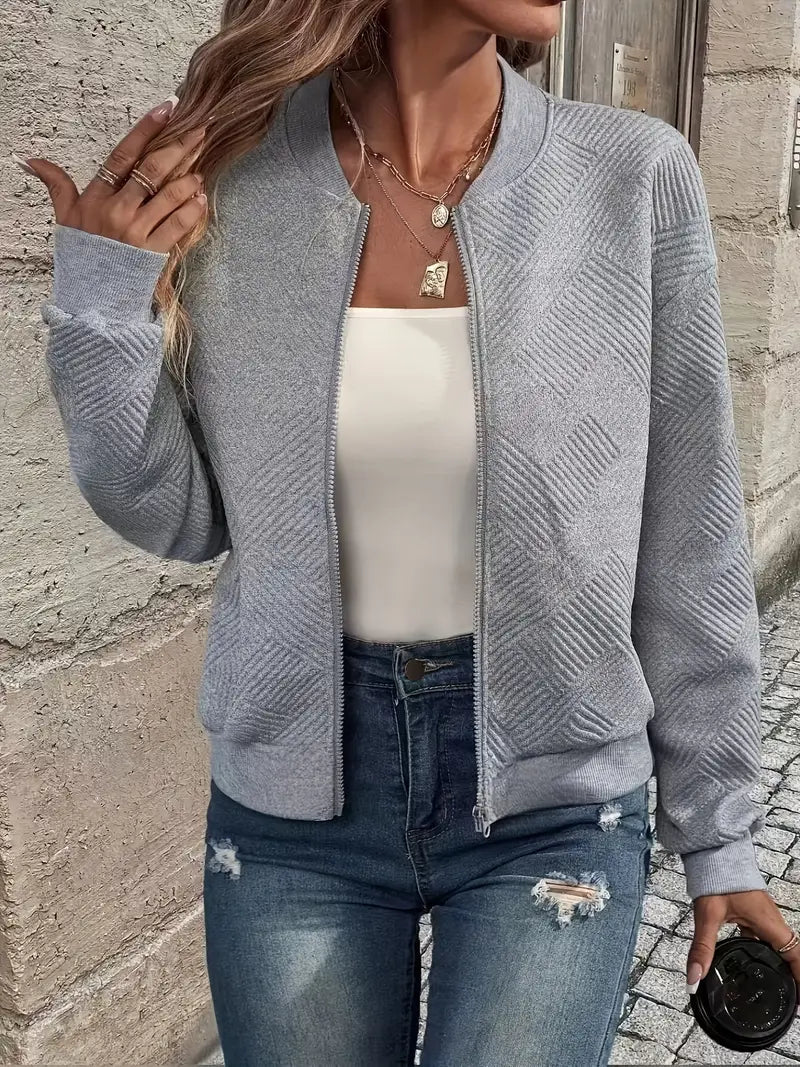 Leggera giacca bomber da donna con motivo strutturato e zip – Giacca di transizione alla moda
