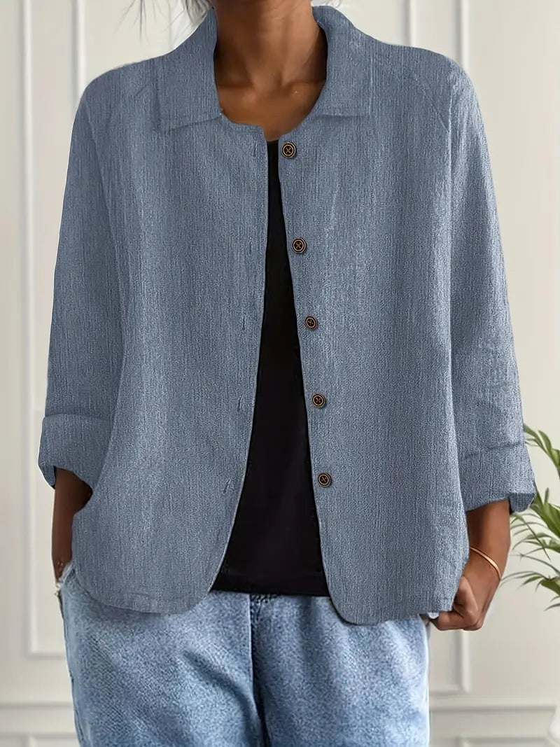 Blusa leggera in lino con bottoni e taglio morbido per donne – Traspirante ed Elegante