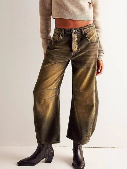 Jeans Stampati Trendy per Donne – Pantaloni Baggy in Denim con Vita Alta