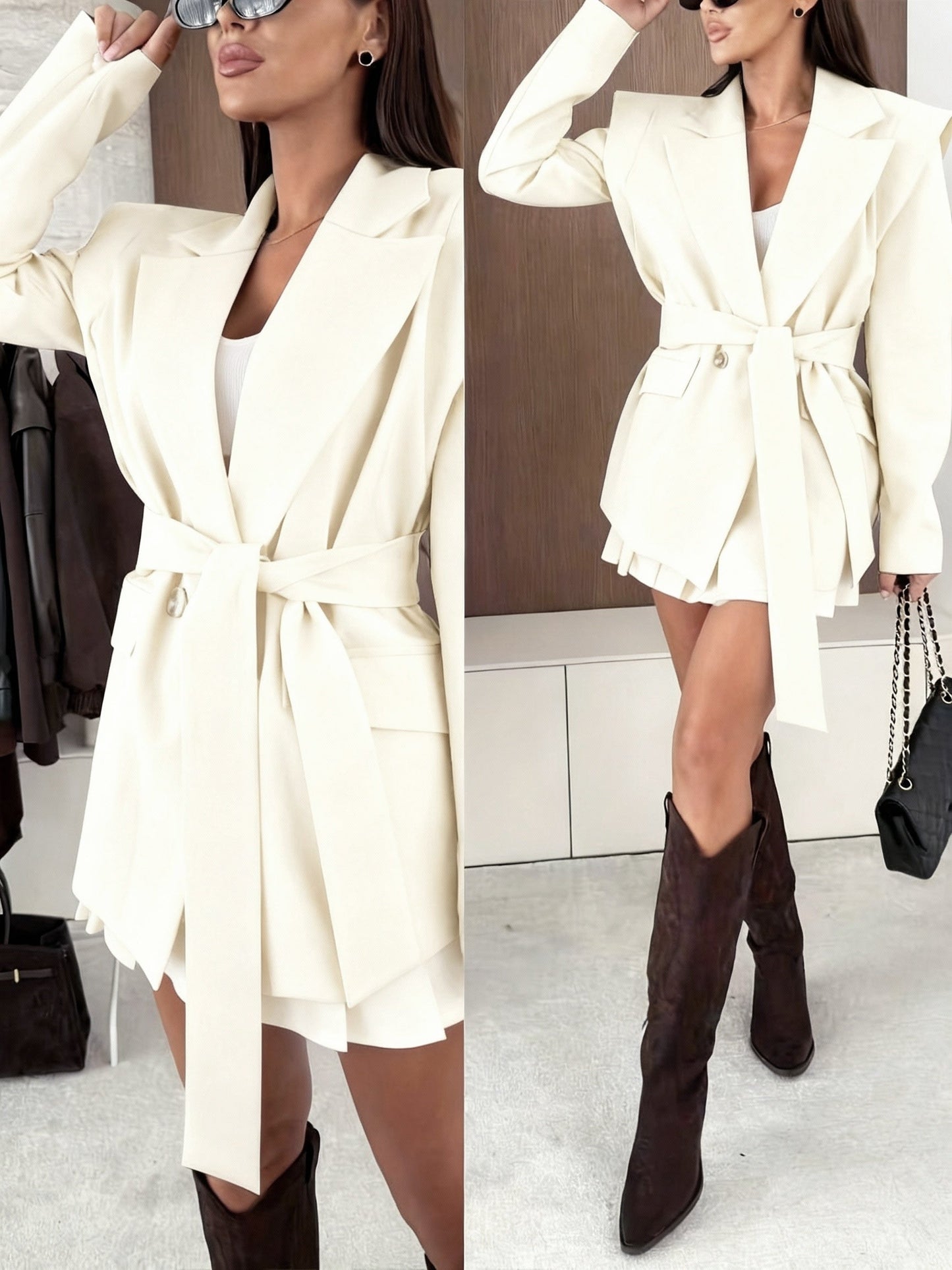 Auréva - Blazer primaverile elegante con spalle accentuate e cintura per una silhouette femminile