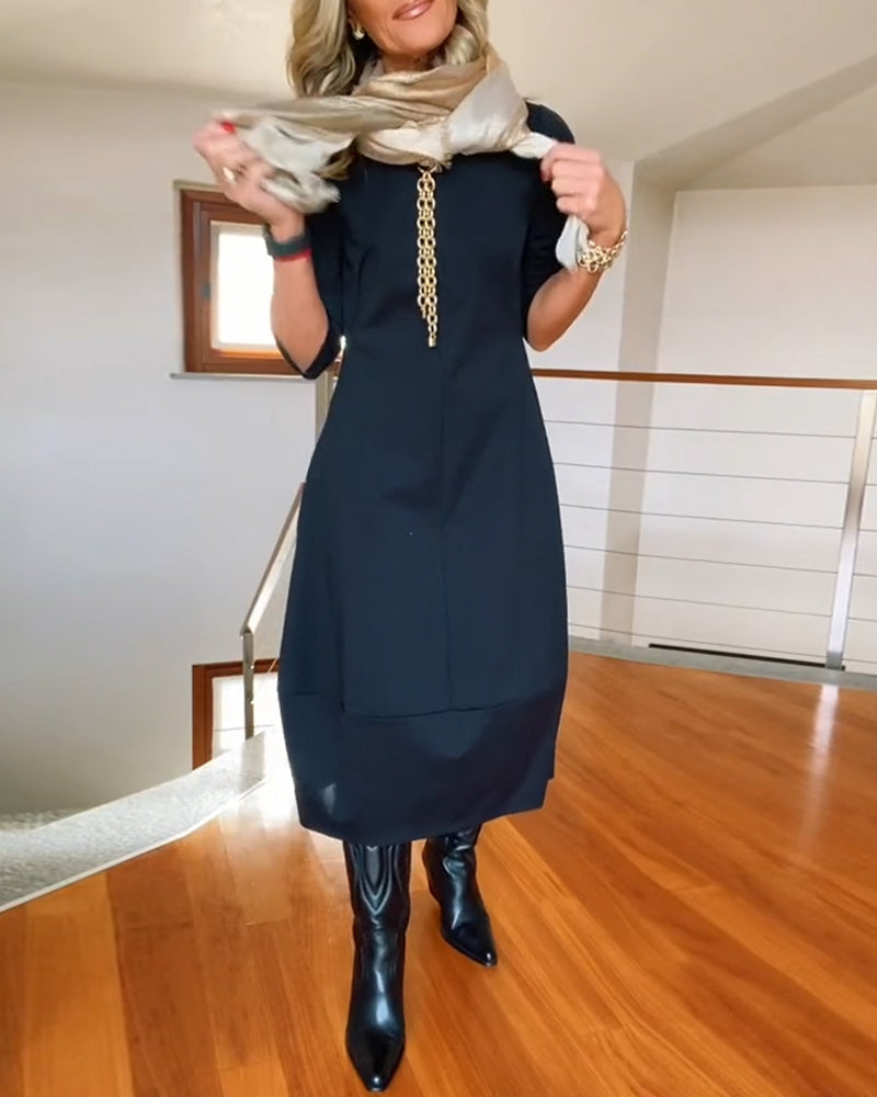 Claire - Abito midi elegante e comodo con scollo a barca, maniche 3/4 e tasche