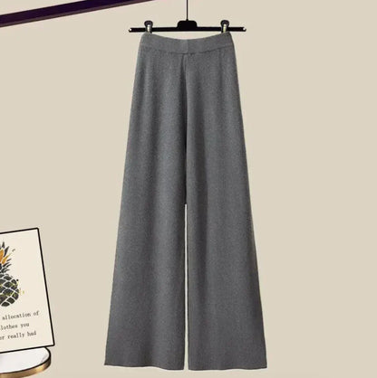 Elegante set di abbigliamento a 3 pezzi per donne con pantaloni larghi, camicia e moderno pullover corto