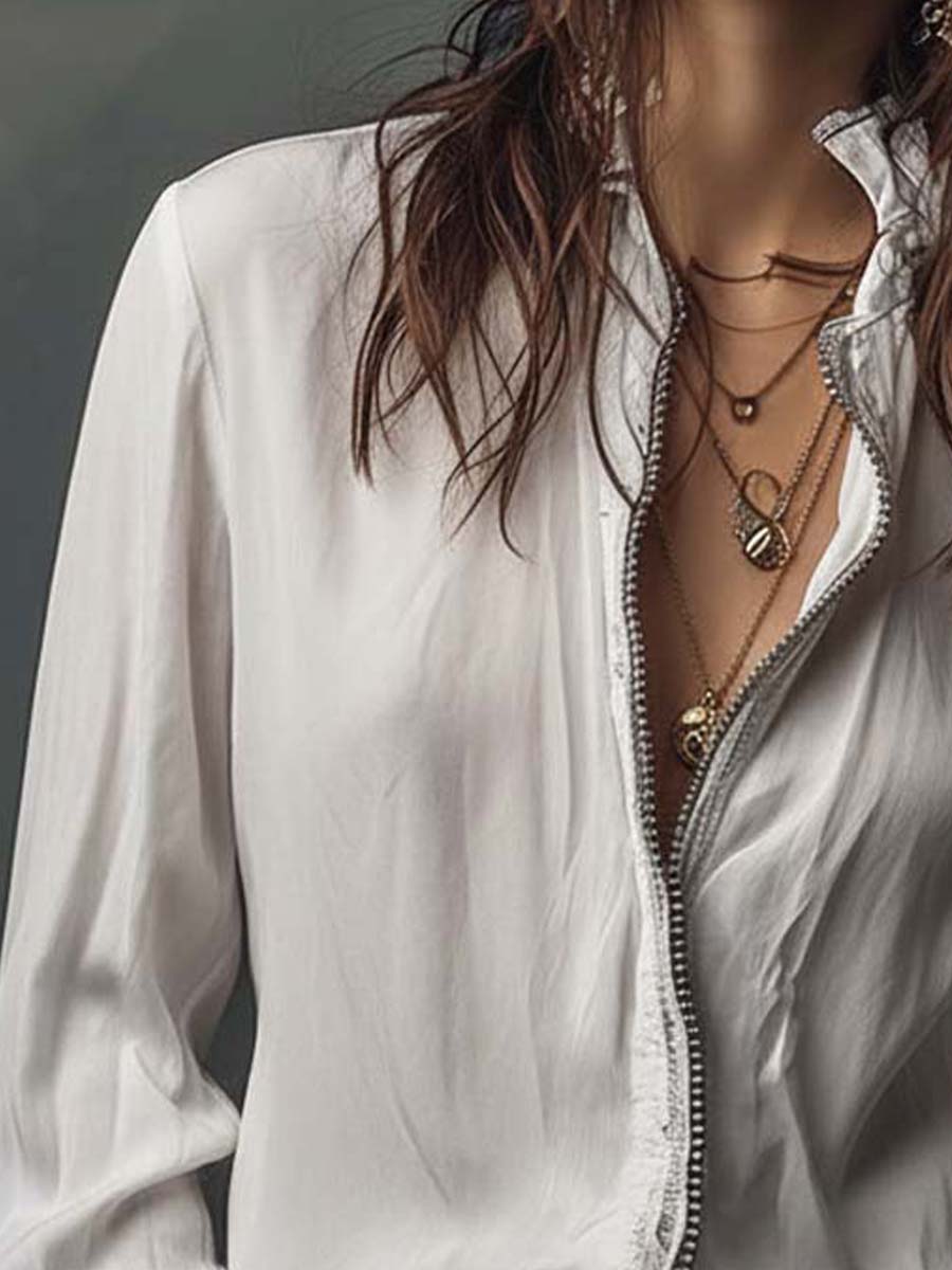 Ambréline - Blusa Bianca Romantica per Donne con Maniche Lunghe e Ampie