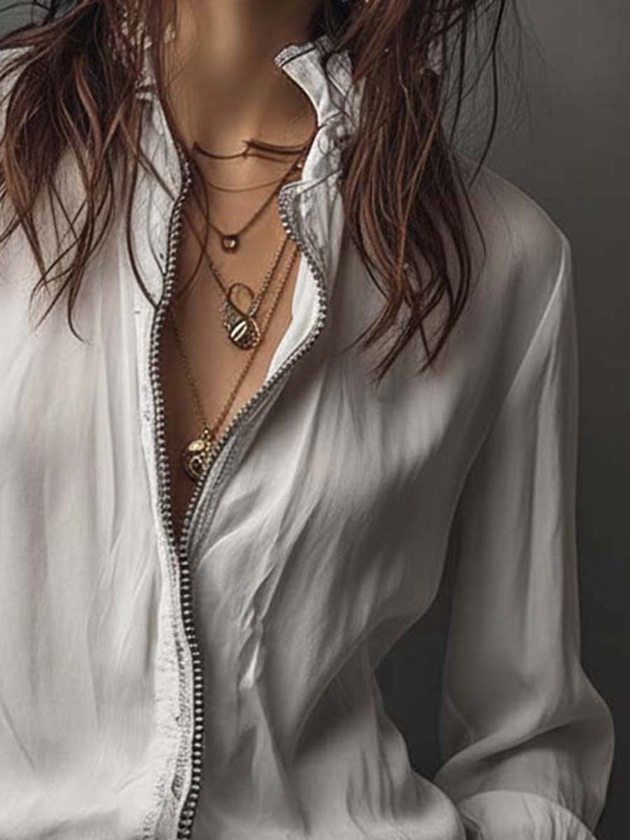 Ambréline - Blusa Bianca Romantica per Donne con Maniche Lunghe e Ampie