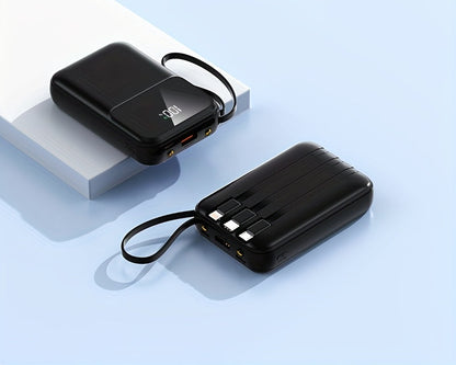 Powerbank compatta da 10000mAh con 4 cavi integrati – Caricabatterie veloce con display digitale