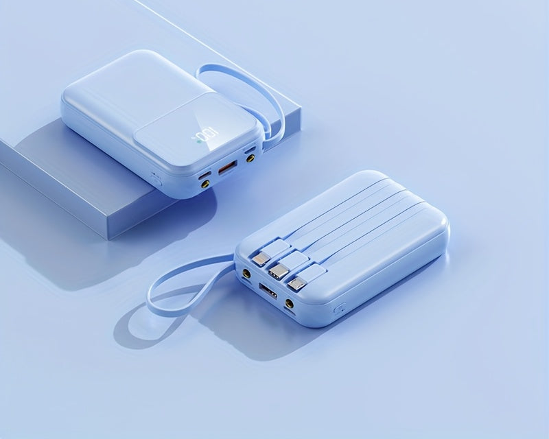 Powerbank compatta da 10000mAh con 4 cavi integrati – Caricabatterie veloce con display digitale