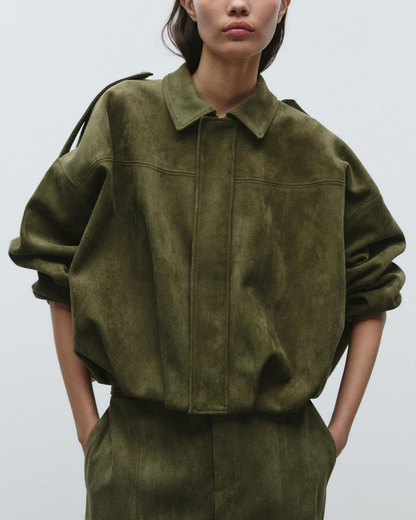 Esméline - Elegante Giacca Primaverile Oversize in Ecopelle e Pelle Sintetica con Collo e Zip per Donne