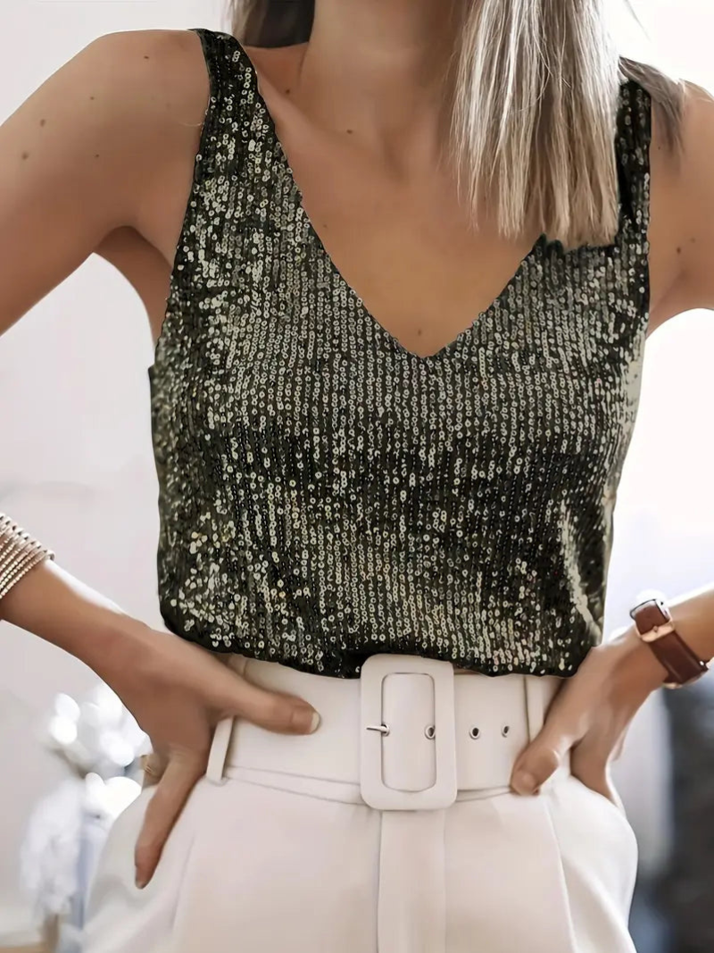 Délisse - Top estivo senza maniche con paillettes e scollatura a V per donne