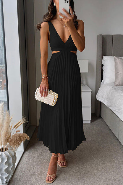 Elegante Maxikleid Plissee con Cut-Outs – Abito Estivo Femminile per Donne