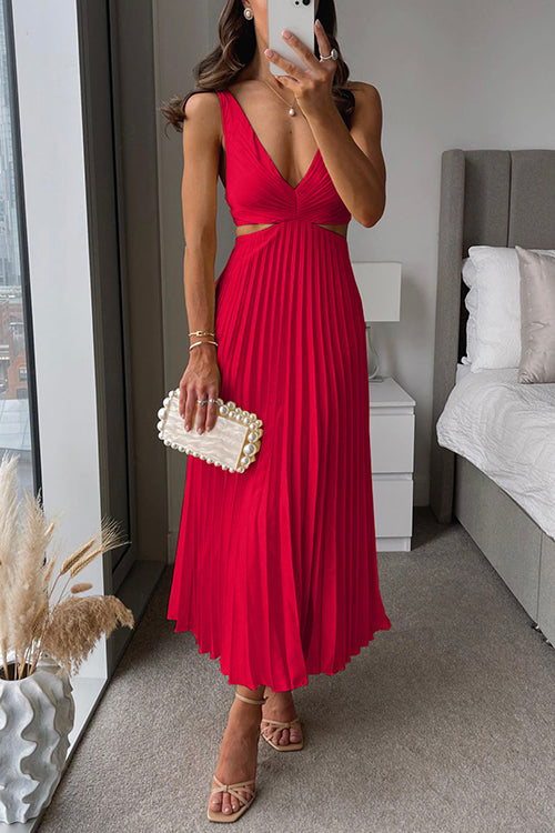 Elegante Maxikleid Plissee con Cut-Outs – Abito Estivo Femminile per Donne