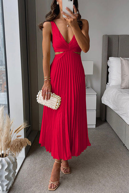 Elegante Maxikleid Plissee con Cut-Outs – Abito Estivo Femminile per Donne