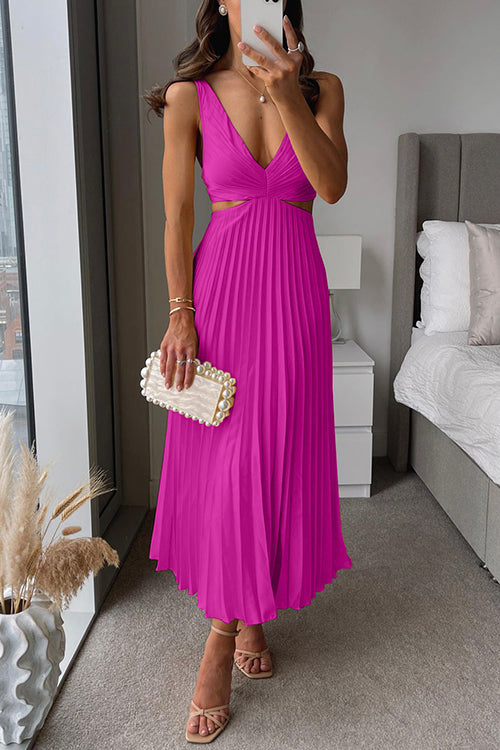 Elegante Maxikleid Plissee con Cut-Outs – Abito Estivo Femminile per Donne