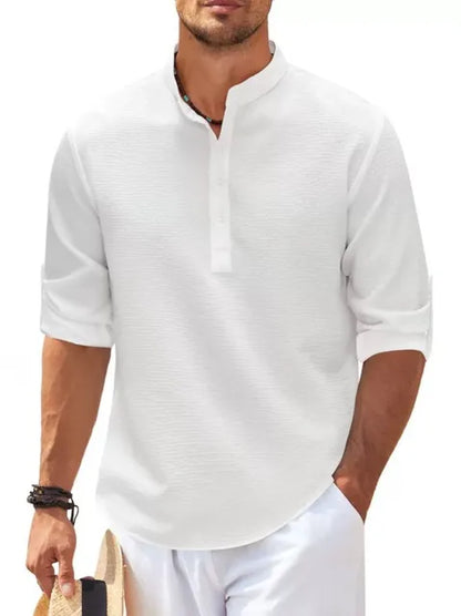 Camicia Henley a struttura a waffle leggera per uomini – Maglietta casual traspirante con colletto alto