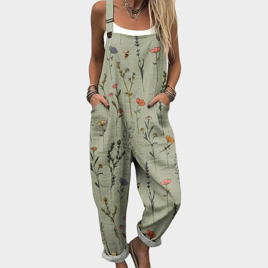Tuta casual con stampa floreale e spalline – Comodo overall estivo con tasche per donne
