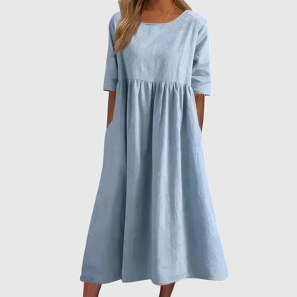 Séphira - Abito Elegante, Comodo e Leggero per Primavera e Estate, con Maniche 3/4 e Collo Rotondo, in Unico Colore