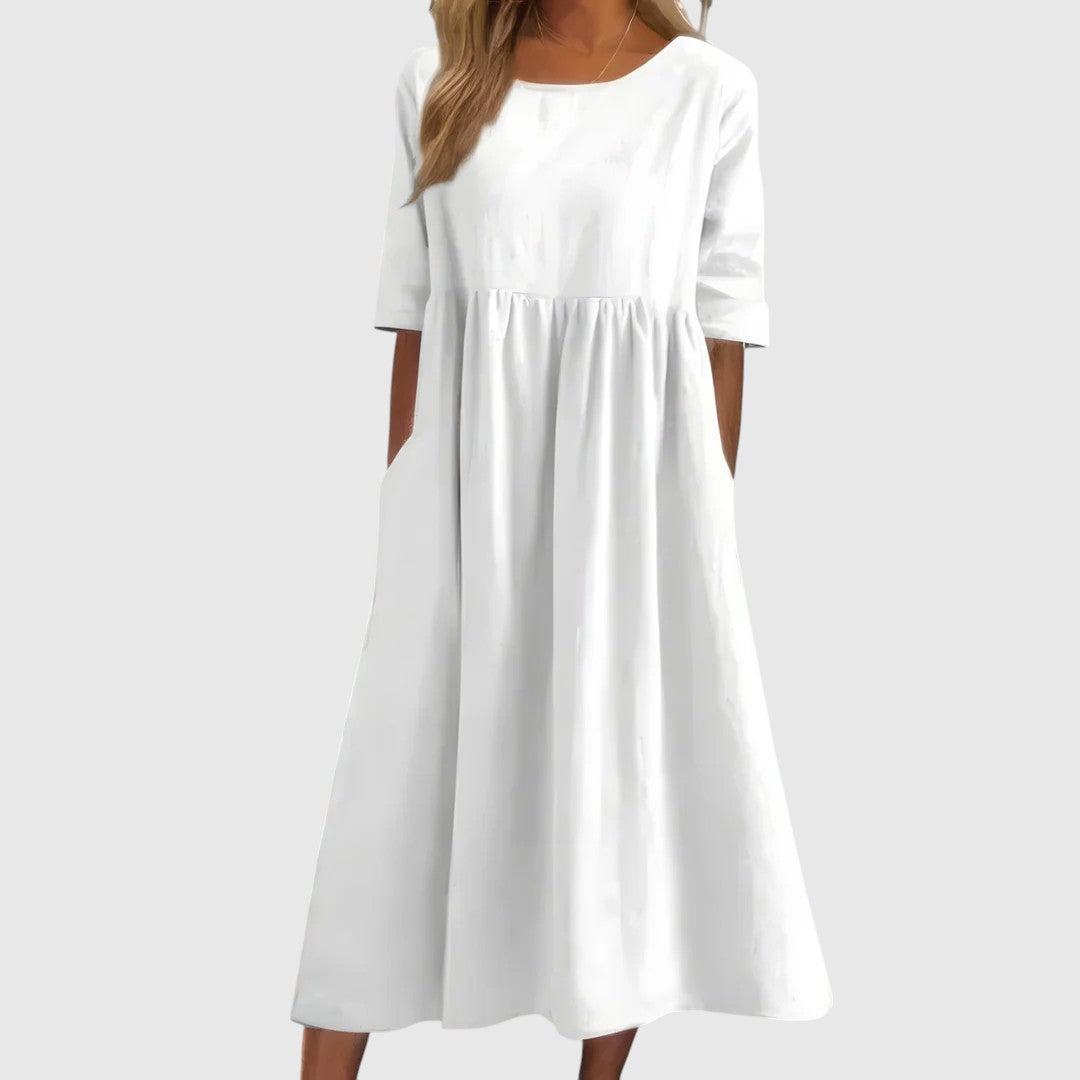 Séphira - Abito Elegante, Comodo e Leggero per Primavera e Estate, con Maniche 3/4 e Collo Rotondo, in Unico Colore