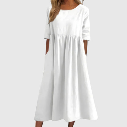 Séphira - Abito Elegante, Comodo e Leggero per Primavera e Estate, con Maniche 3/4 e Collo Rotondo, in Unico Colore