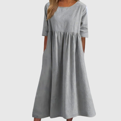 Séphira - Abito Elegante, Comodo e Leggero per Primavera e Estate, con Maniche 3/4 e Collo Rotondo, in Unico Colore