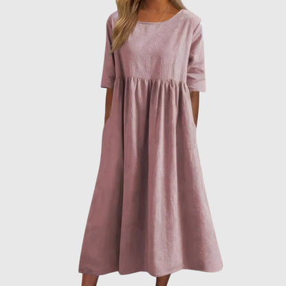 Séphira - Abito Elegante, Comodo e Leggero per Primavera e Estate, con Maniche 3/4 e Collo Rotondo, in Unico Colore