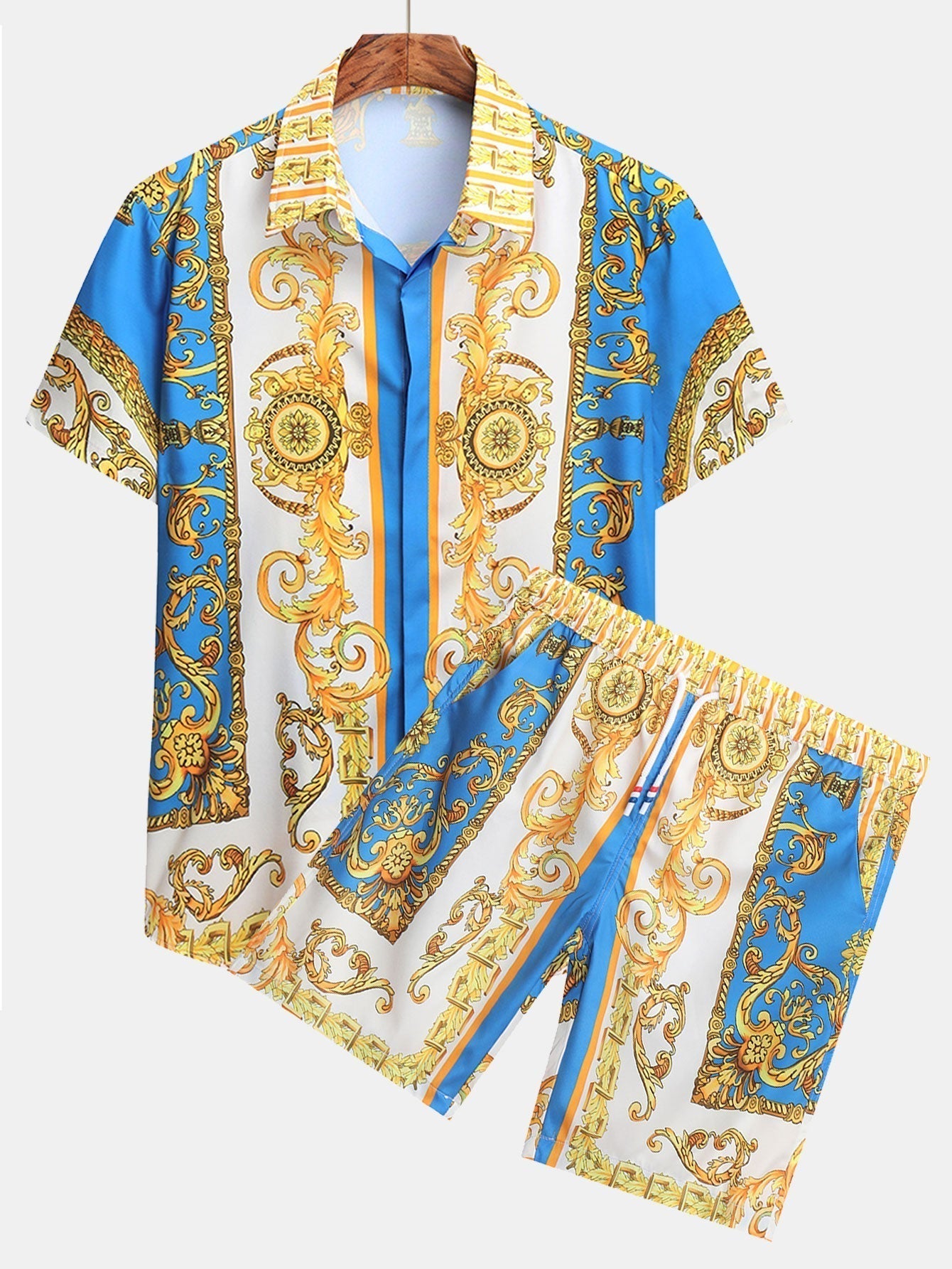 Set estivo elegante con stampa barocca – Camicia a maniche corte e pantaloni corti per uomini