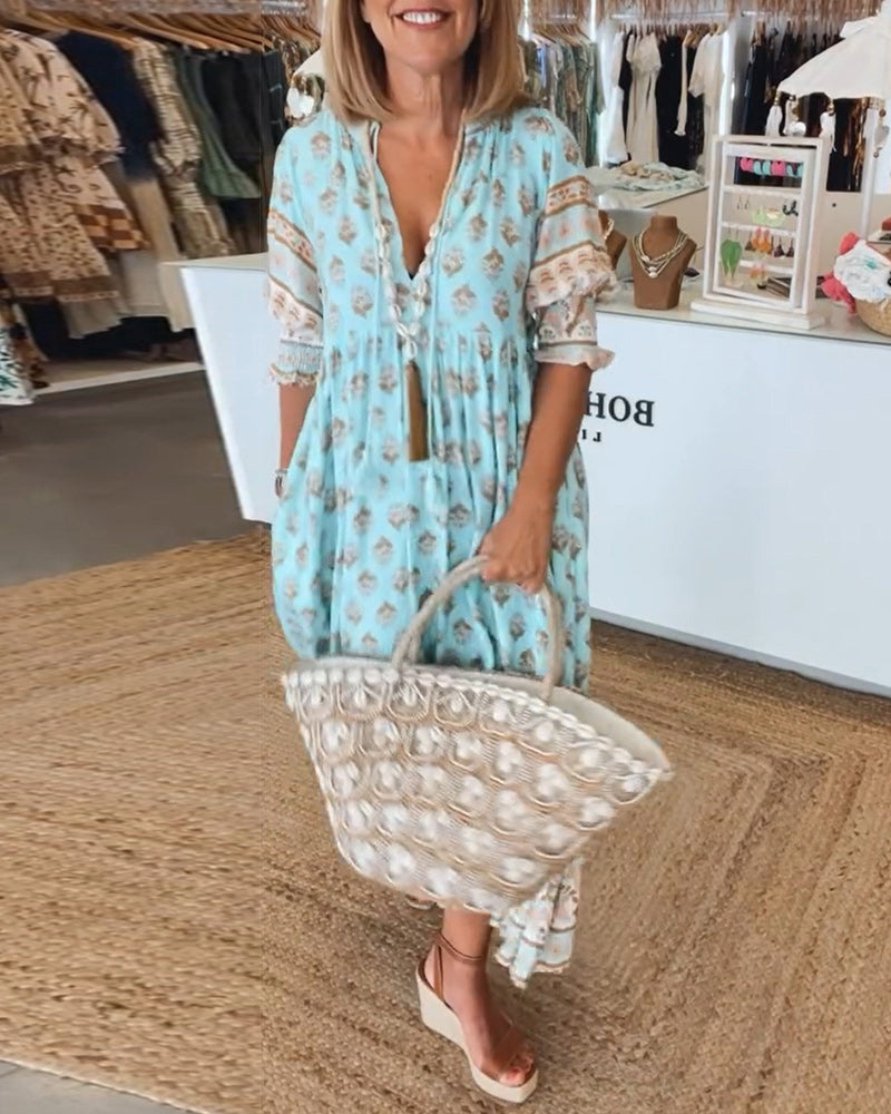 Sylméra - Maxidress Boho Leggero Stampa Fluido Estate